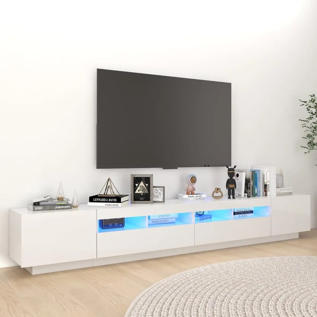 Mobile Porta Tv Con Luci Led Bianco Lucido 260x35x40 Cm /
