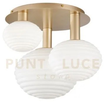 Plafoniera ripple oro 3 luci attacco e27 53,5x39x48cm in vetro soff...