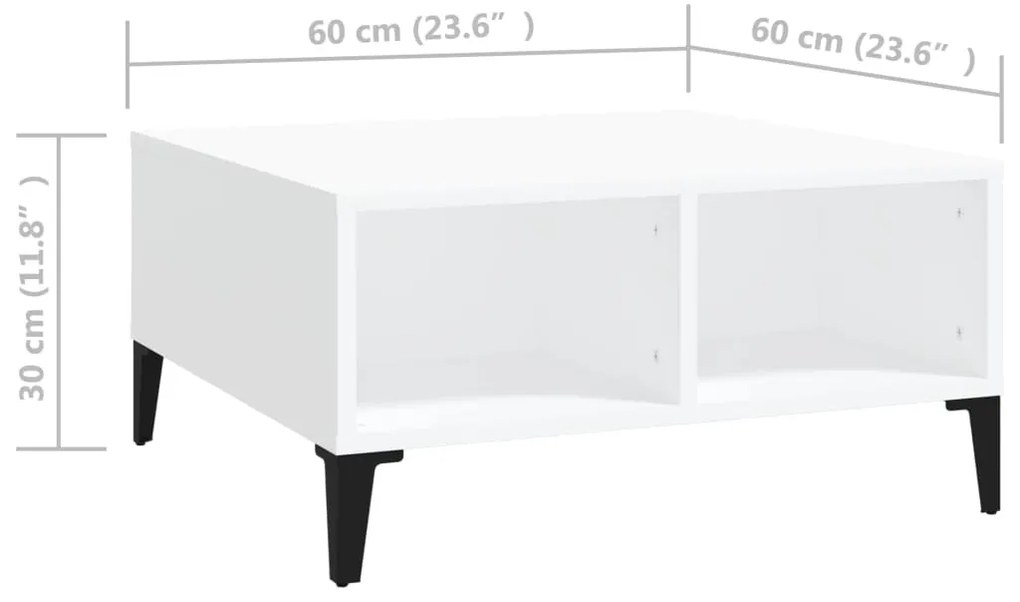 Tavolino da Salotto Bianco 60x60x30 cm in Legno Multistrato