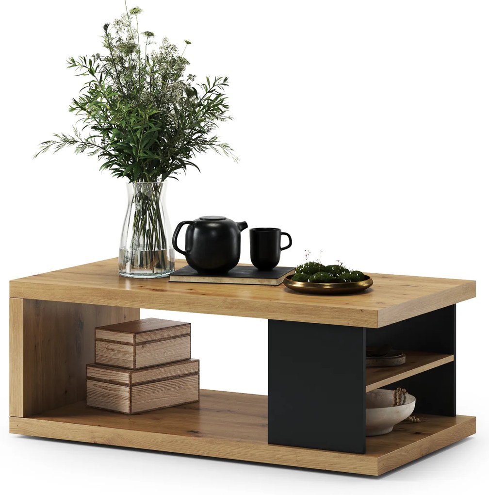 Tavolino LANA S-110 Rovere Artisan / Nero - TAVOLINO DA CAFFÈ CON RIPIANO