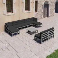 Set Divani da Giardino 10pz con Cuscini Grigio Massello di Pino cod mxl 50825