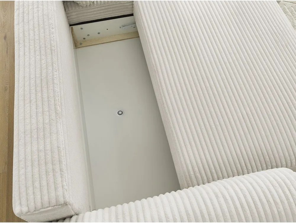 Divano angolare color crema allungabile (con penisola a destra) con rivestimento in velluto a coste Lucien – Bobochic Paris