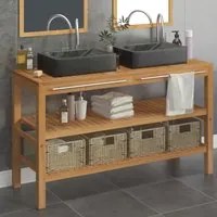 Armadietto da Bagno in Legno di Teak con Lavabi in Marmo Nero cod mxl 65244