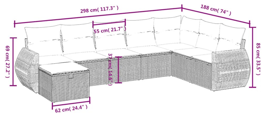 Set divano da giardino 8 pz con cuscini grigio in polyrattan