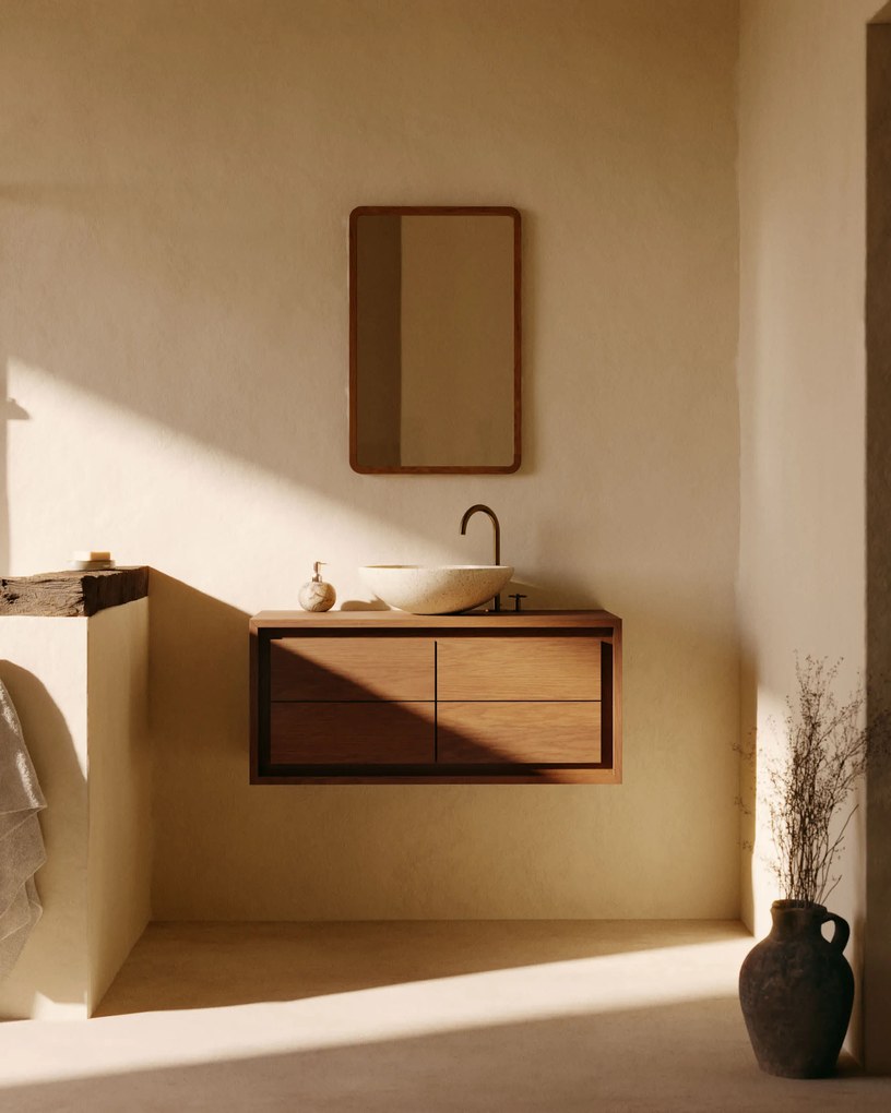 Kave Home - Mobile da bagno Kenta in legno massiccio di teak finitura noce 90 x 45 cm