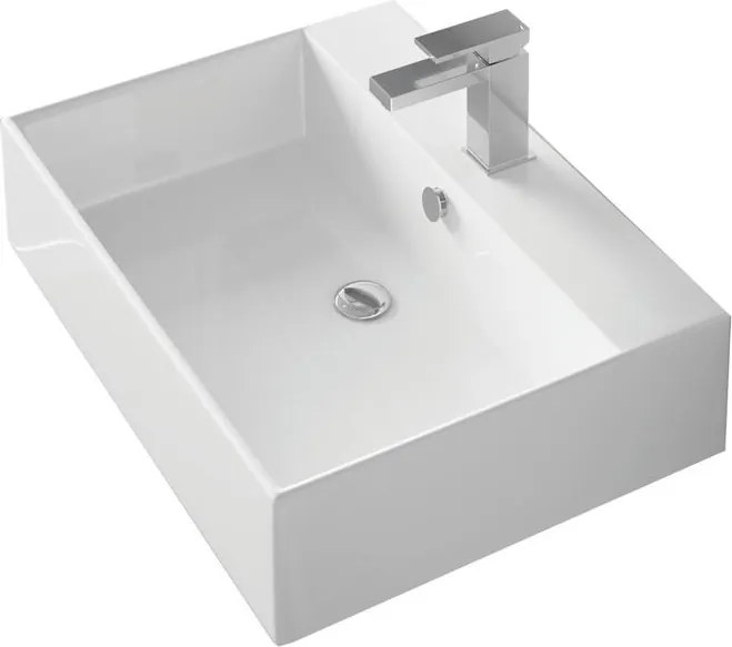 Lavabo da appoggio Eklettica rettangolare in ceramica con foro L65XP48XH16 cm bianco