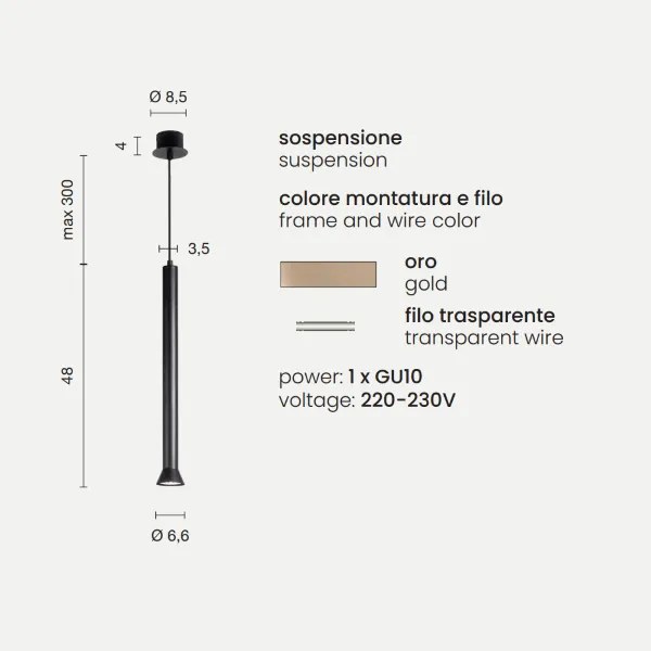 Lampada a sospensione in metallo verniciato Oro LILA Grande D6,6 cm
