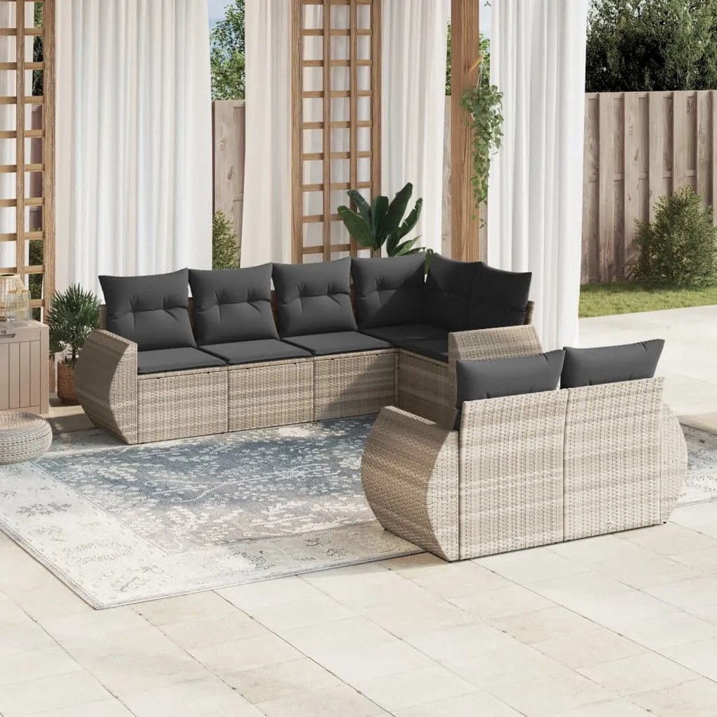 Set divani da giardino 7pz con cuscini grigio chiaro polyrattan