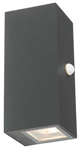 Applique da parete grigio scuro con 2 luci IP44 con sensore di movimento - Baleno