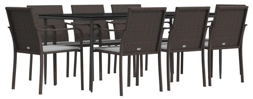 Set pranzo da giardino 9 pz con cuscini in polyrattan e acciaio