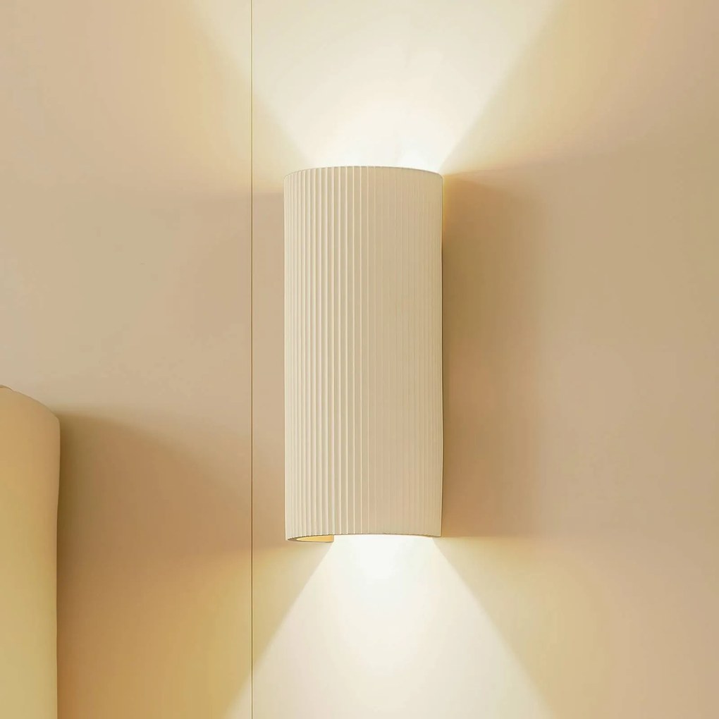 Lindby applique Colja, rotonda, altezza 30,5 cm, gesso, beige