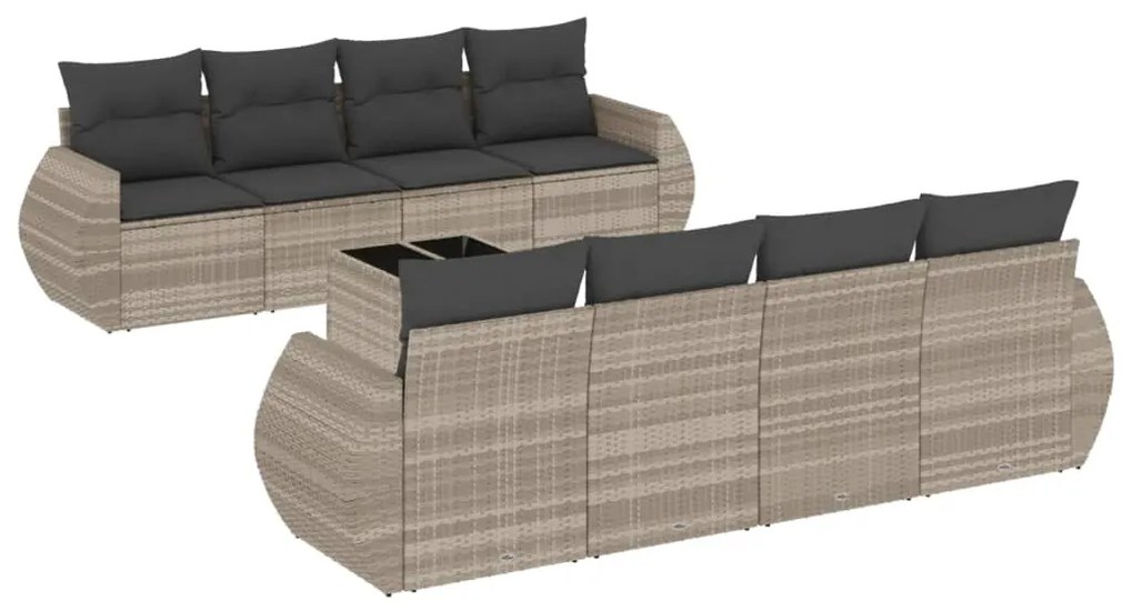 Set divano da giardino 9pz con cuscini grigio chiaro polyrattan