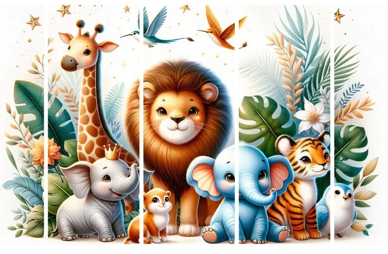 Quadri 5 pezzi – Amici animali nella giungla