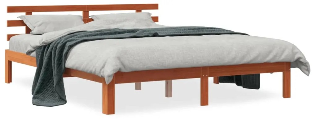 Letto Senza Materasso Marrone Cera 160x200 Cm İn Legno Di Pino /