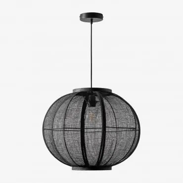 Lampada Da Soffitto In Lino Ziyec Nero & Ø50 Cm - Sklum