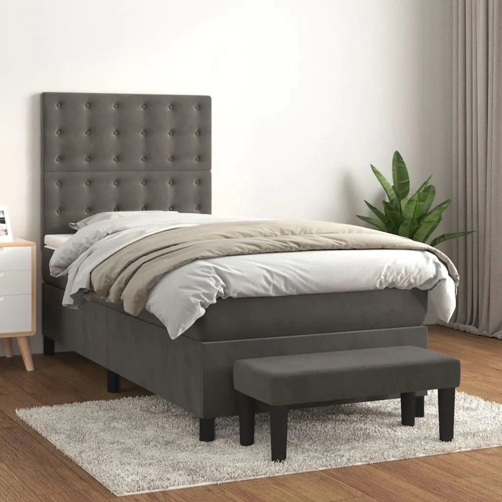 Giroletto A Molle Con Materasso Grigio Scuro 100x200 Cm Velluto /