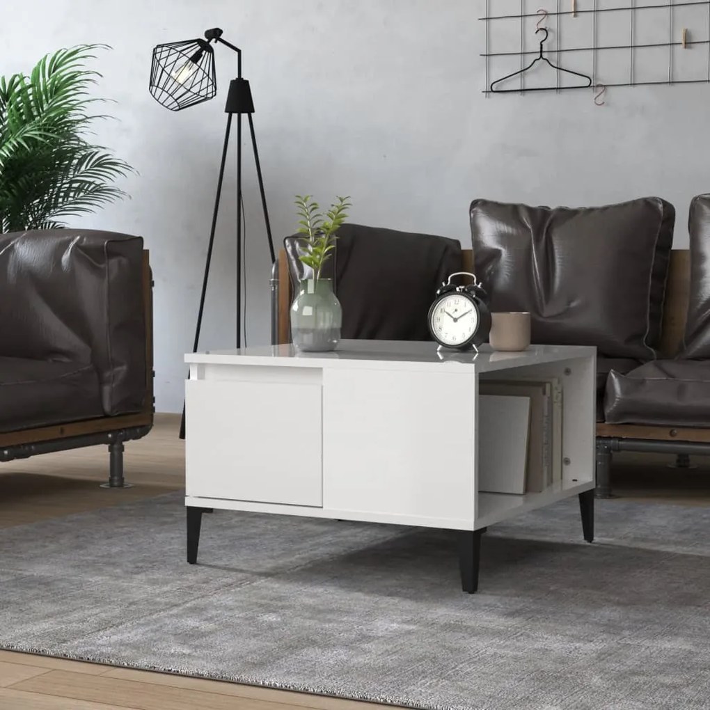 Tavolino Salotto Bianco Lucido 55x55x36,5 Cm Legno Multistrato /