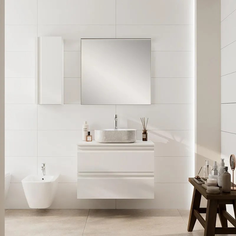 Pensile bagno Pull bianco opaco in vetro, 1 anta apertura da destra e sinistra P 16 x L 30 x H 75 cm