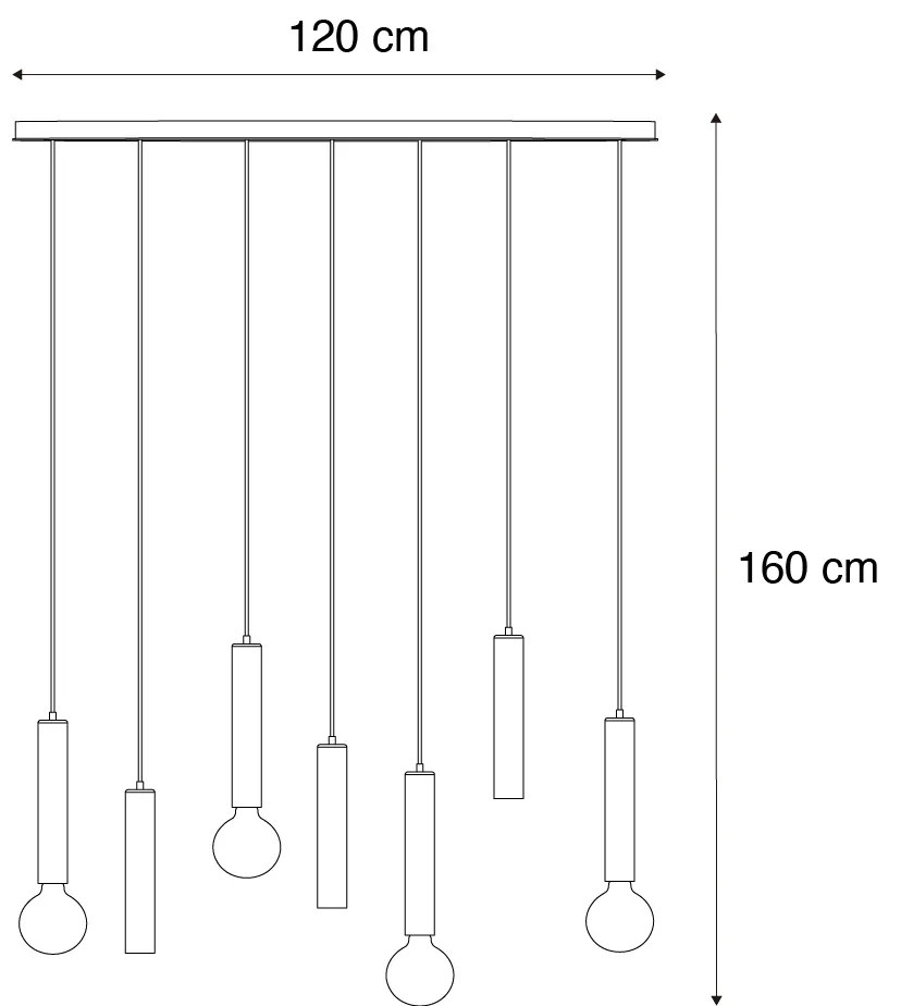 Lampada a sospensione di design ovale nera 7 luci - Tuba