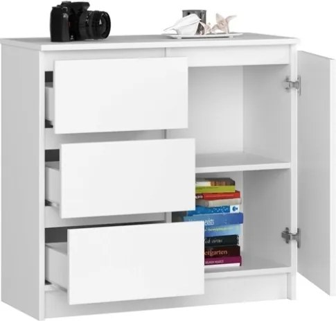 Cassettiera Credenza 80 Cm 3 Cassetti 1 Anta Laterale Artika Bianca