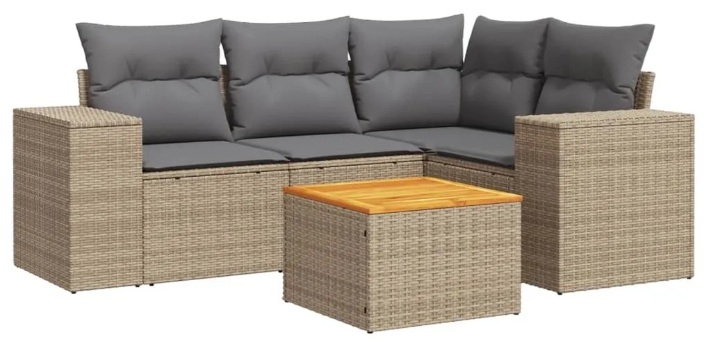 Set Divano da Giardino 5 pz con Cuscini Beige in Polyrattan