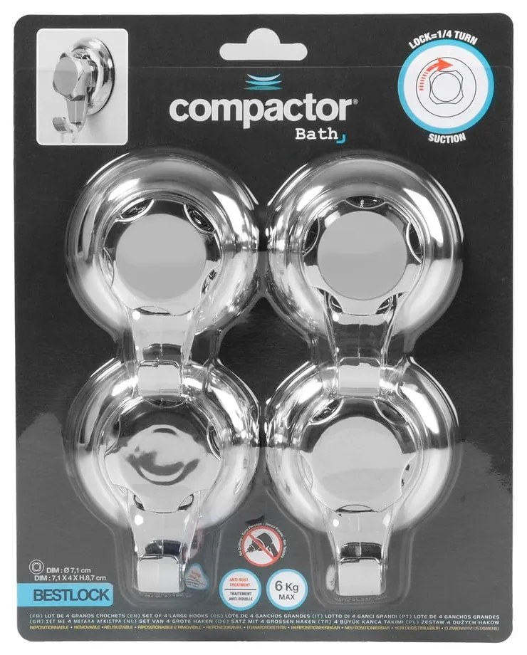 Set di ganci senza foratura argentati in plastica 4 pz Bestlock – Compactor