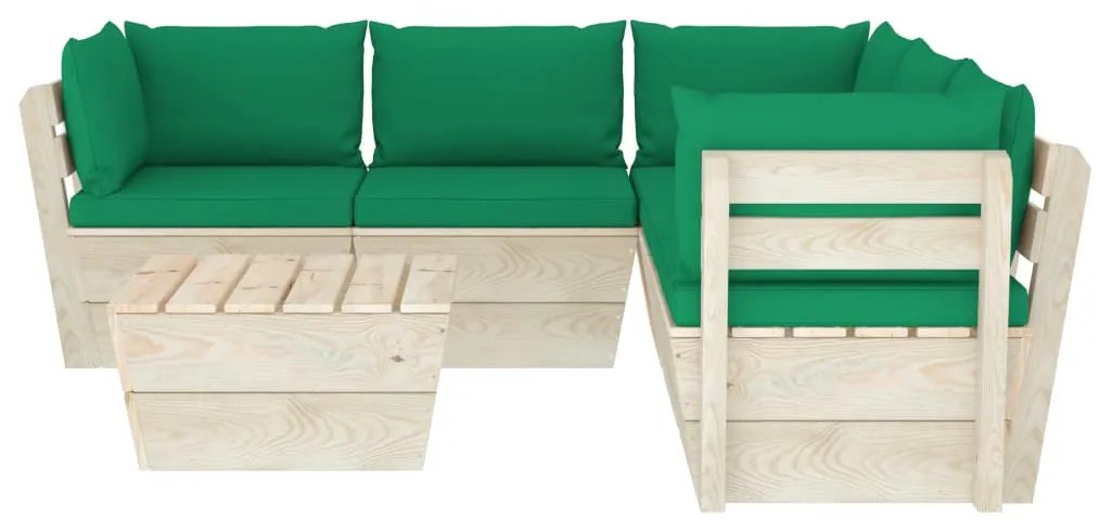 Set divani da giardino su pallet 6 pz con cuscini legno abete