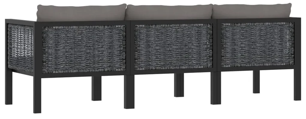 Divano a 3 posti con cuscini antracite in polyrattan