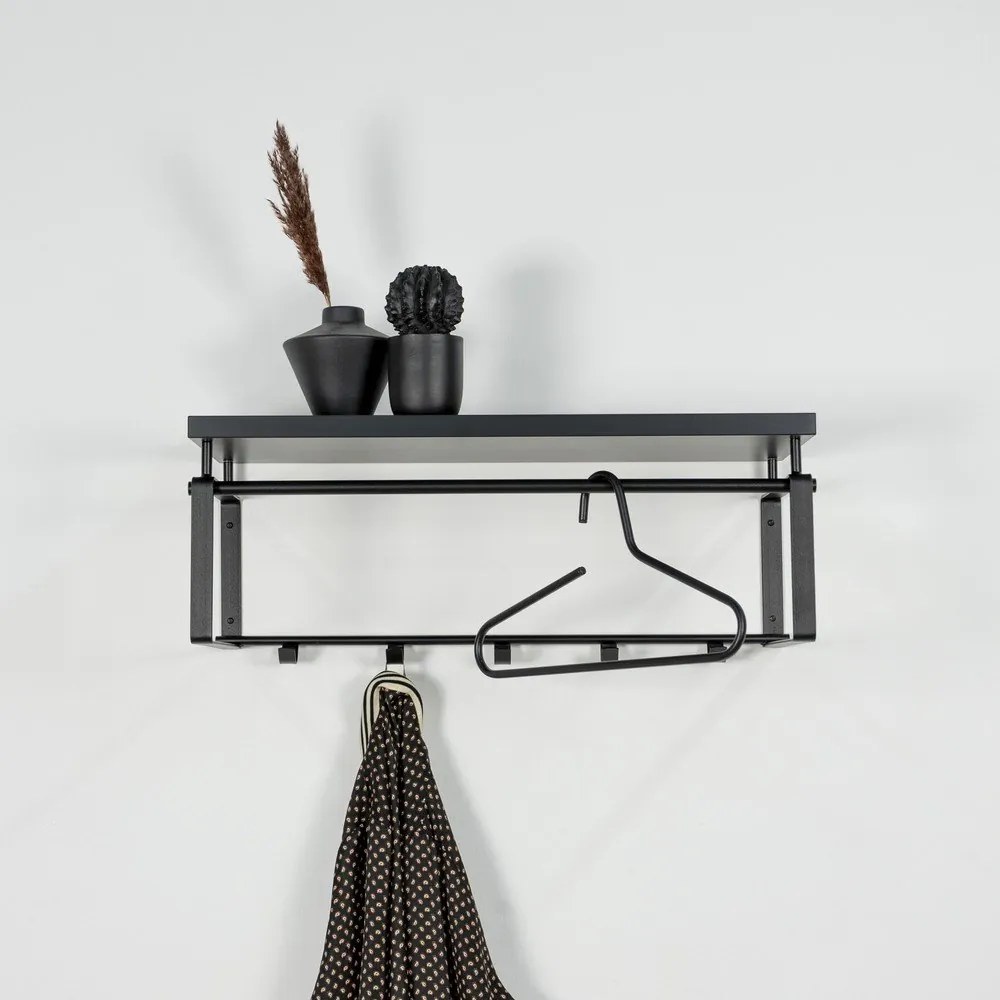 Attaccapanni da parete nero in metallo con scaffale 70 cm Rex – Spinder Design