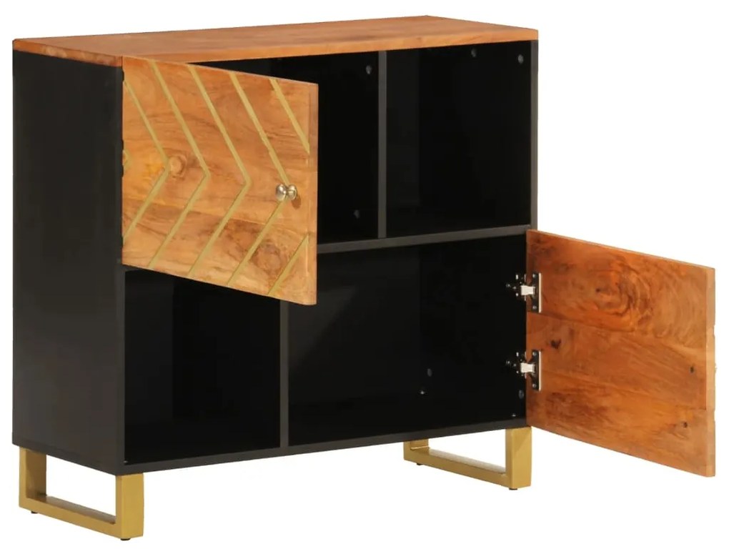 Credenza marrone e nera 80x33,5x75cm in legno massello di mango