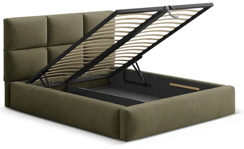 Letto matrimoniale imbottito verde con contenitore con rete inclusa 180x200 cm Libera – Windsor &amp; Co Sofas