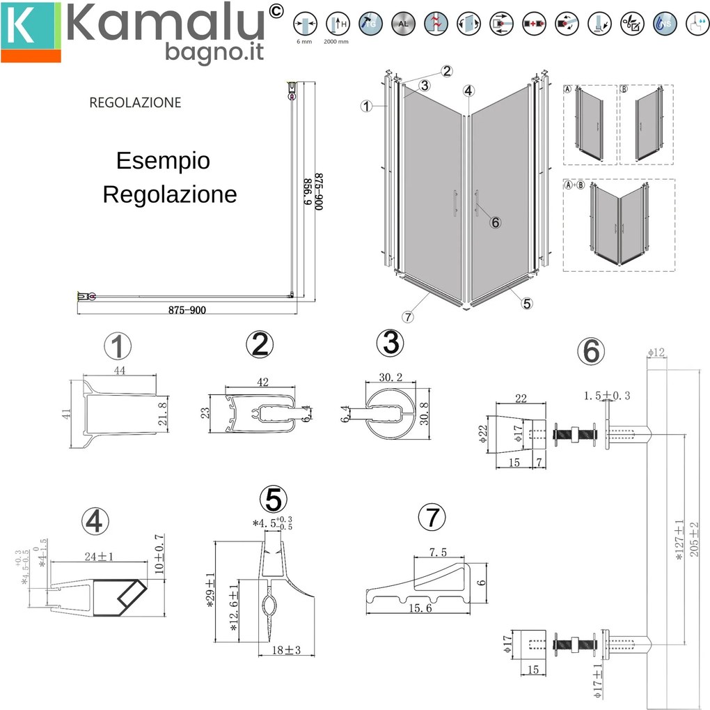 Box doccia 70x80 doppio battente vetro fumé altezza 200h | KS2800AF - KAMALU