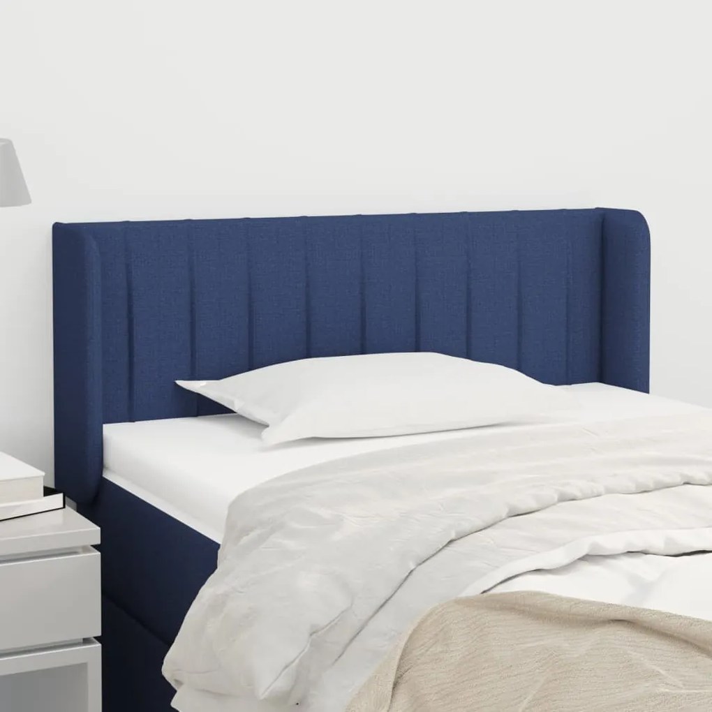 Testiera Ad Orecchio Blu 83x16x78/88cm İn Tessuto /