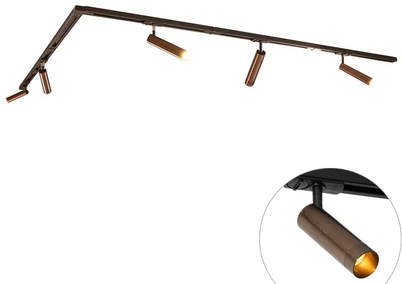 Sistema di illuminazione su binario moderno con 5 faretti bronzo scuro monofase GU10 35 mm - Iconic Jeana Luxe