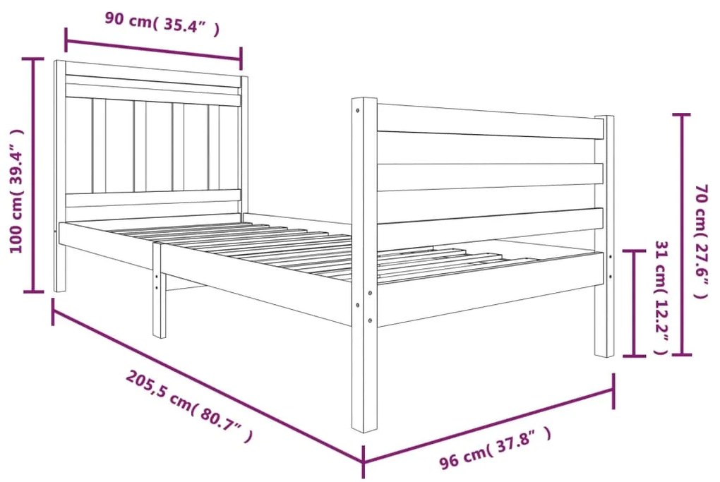 Giroletto Grigio in Legno Massello di Pino 90x200 cm