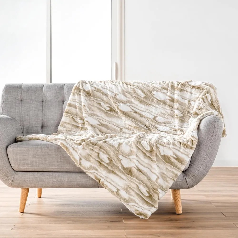 Coperta beige in pelliccia finta 180x220 cm Cheyenne – douceur d'intérieur