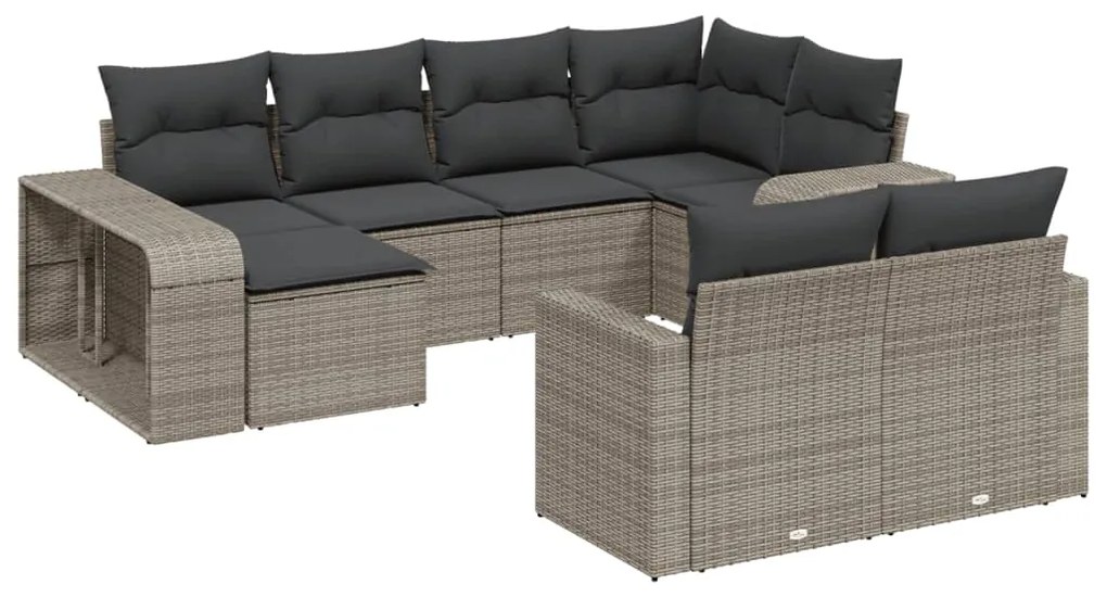 Set divano da giardino 10 pz con cuscini grigio in polyrattan
