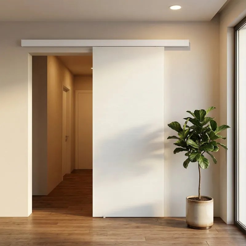 Porta scorrevole reversibile Milk in legno bianco, L 92.5 x H 211.5 cm, con binario Meli