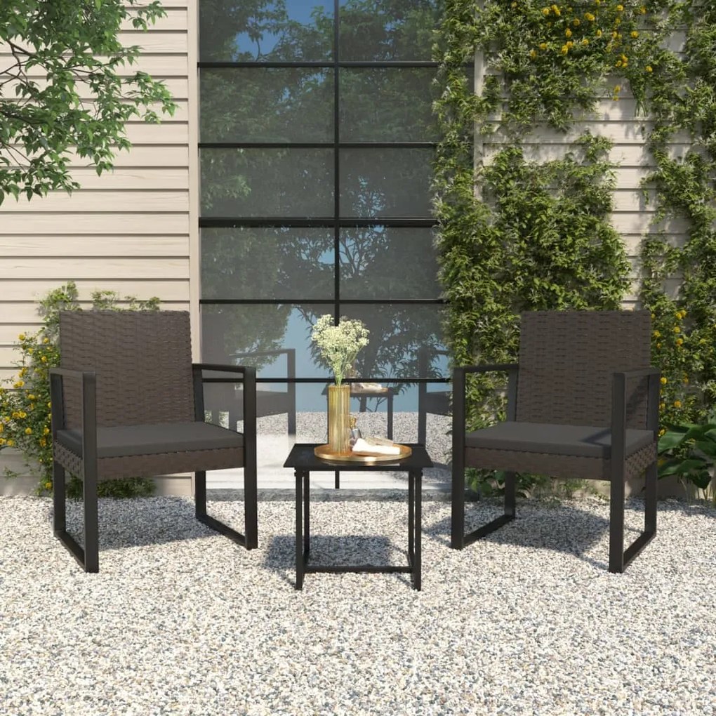 Set Divani Da Giardino 3 Pz Con Cuscini Nero İn Polyrattan /