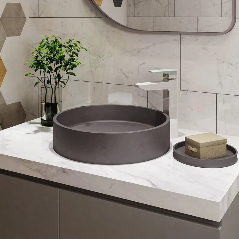 Lavabo da appoggio rotondo con finitura terrazzo cemento| KTERE-430D - KAMALU