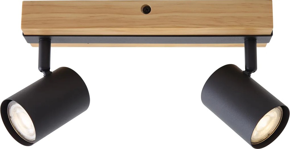 Plafoniera nera con legno 2 luci orientabile rettangolare - Jeana