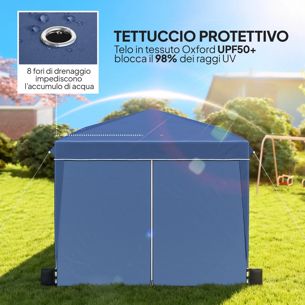 Gazebo Pieghevole 3x3 m con Pareti e Altezza Regolabile Protezione UV 50+ Blu Scuro...