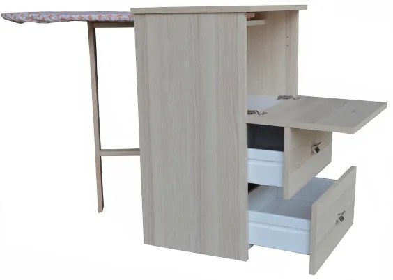 Mobile stiro asse scomparsa legno Rovere Sbiancato - 1 anta 2 cassetti