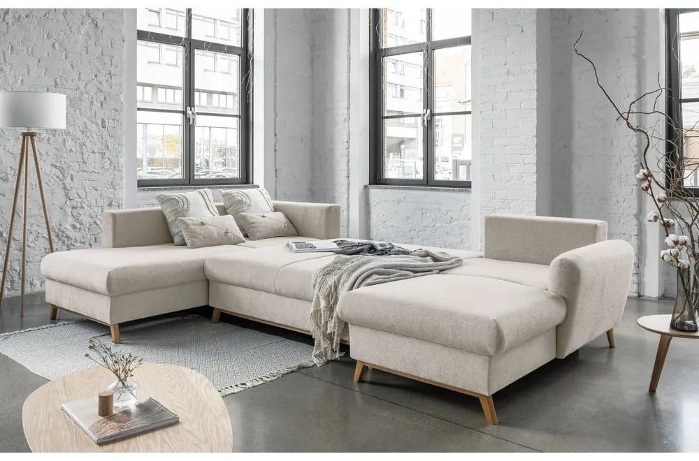 Divano letto beige a "U", angolo sinistro Scandic Lagom - Miuform