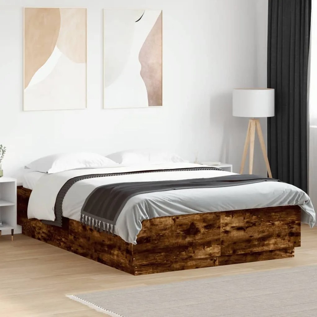 Giroletto con luci led rovere fumo 160x200 cm legno multistrato