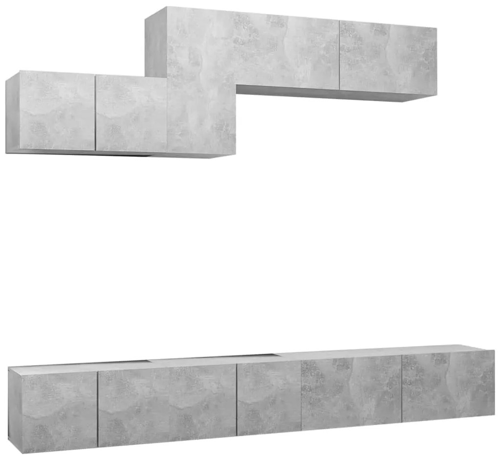 Set porta tv 6 pz grigio cemento in truciolato