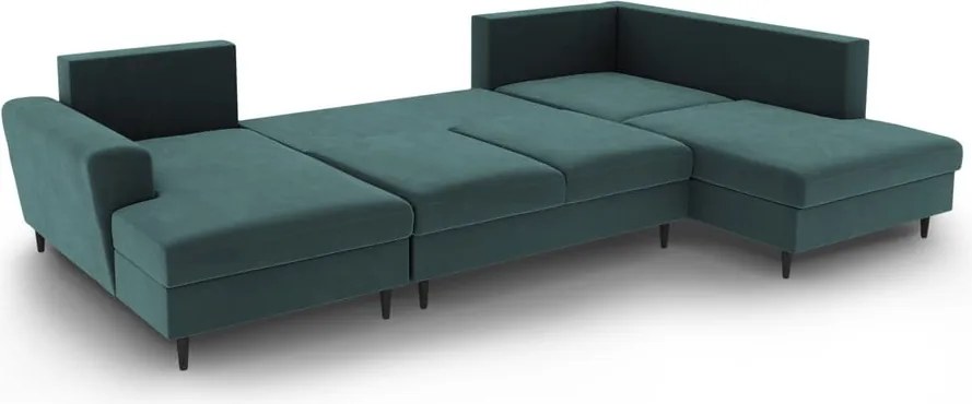 Divano angolare color petrolio allungabile e con contenitore (con penisola a destra/a U) con rivestimento in velluto Kyoto – Cosmopolitan Design