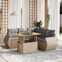 Set Divano da Giardino 6 pz con Cuscini Beige in Polyrattan 3272193