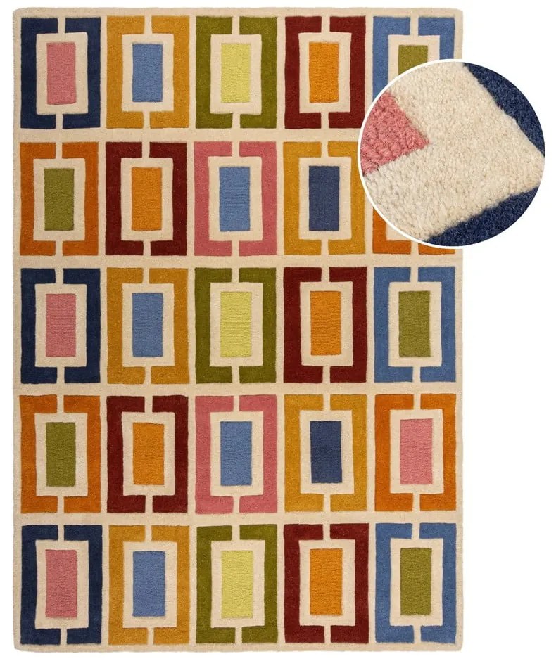 Tappeto in lana tessuto a mano 80x150 cm Retro Blocks - Flair Rugs
