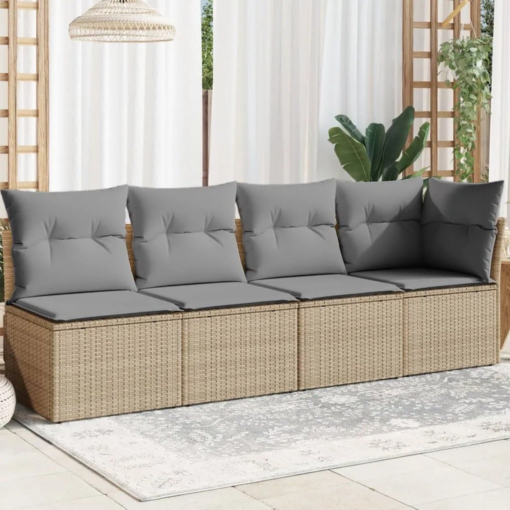 Divano da Giardino con Cuscini a 4 Posti Beige in Polyrattan